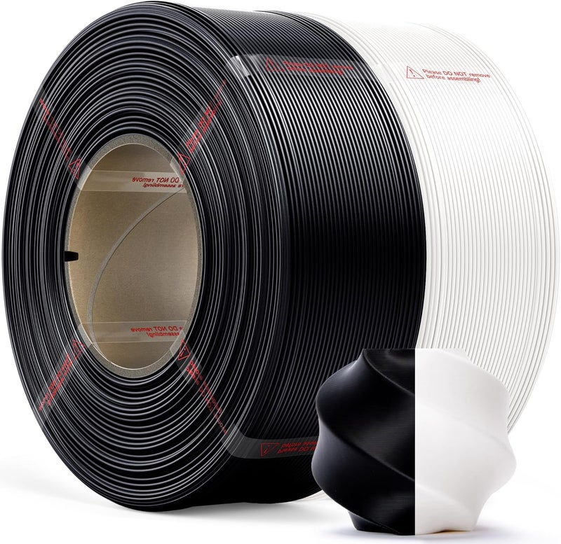 MarsWork PLA Basic, Pre-Dried Refill Filament 2-Pack Bundle (2kg/4.4lbs) for Reusable Spools, 1.75mm Spool-Less Bulk PLA 3D Printing Filament, Compatible with Bambu Lab 3D Printers – Black + White - Image 1